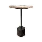 Round Petrified Wood Accent Table with Black Stone Base