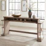 Modern Farmhouse Console Bar Table with Open Shelving - Image 2