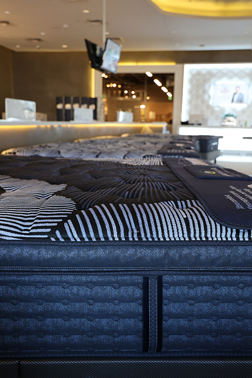 Close-up detail image of a mattress at the Montgomery's Sioux Falls showroom.