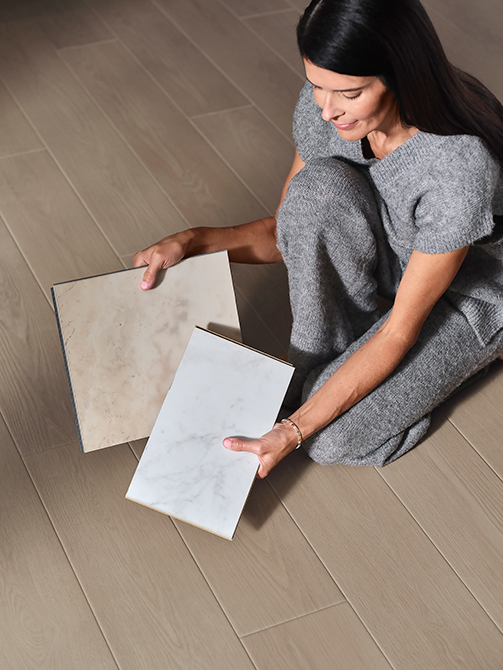 Buying flooring selection between different flooring samples.