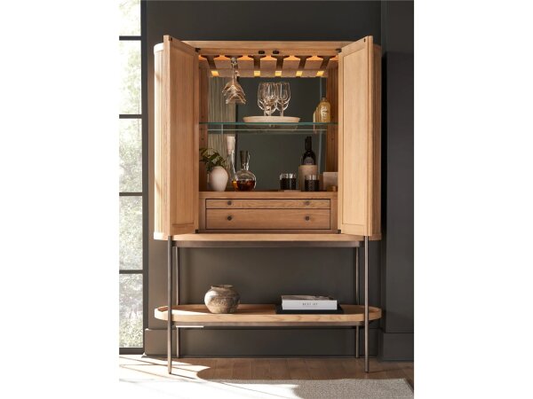 Ridged Natural Oak Bar Cabinet - Image 5