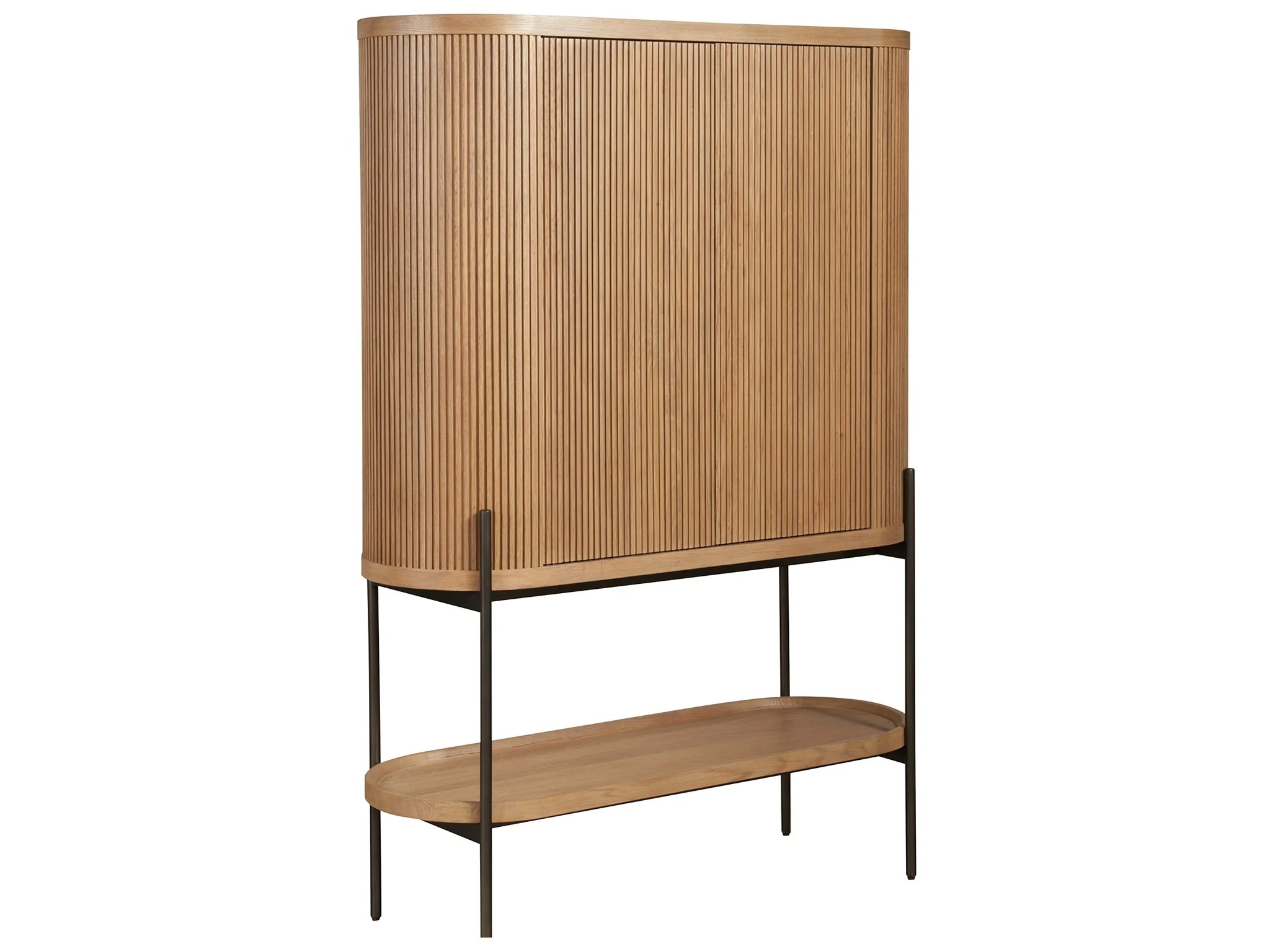 Ridged Natural Oak Bar Cabinet