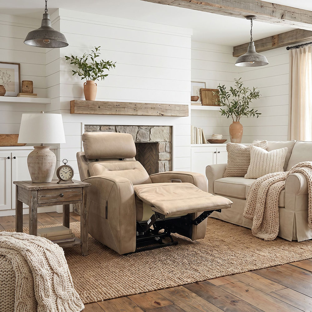 Dual Powered Auto Rocking Leather Recliner | Cashew - Image 7