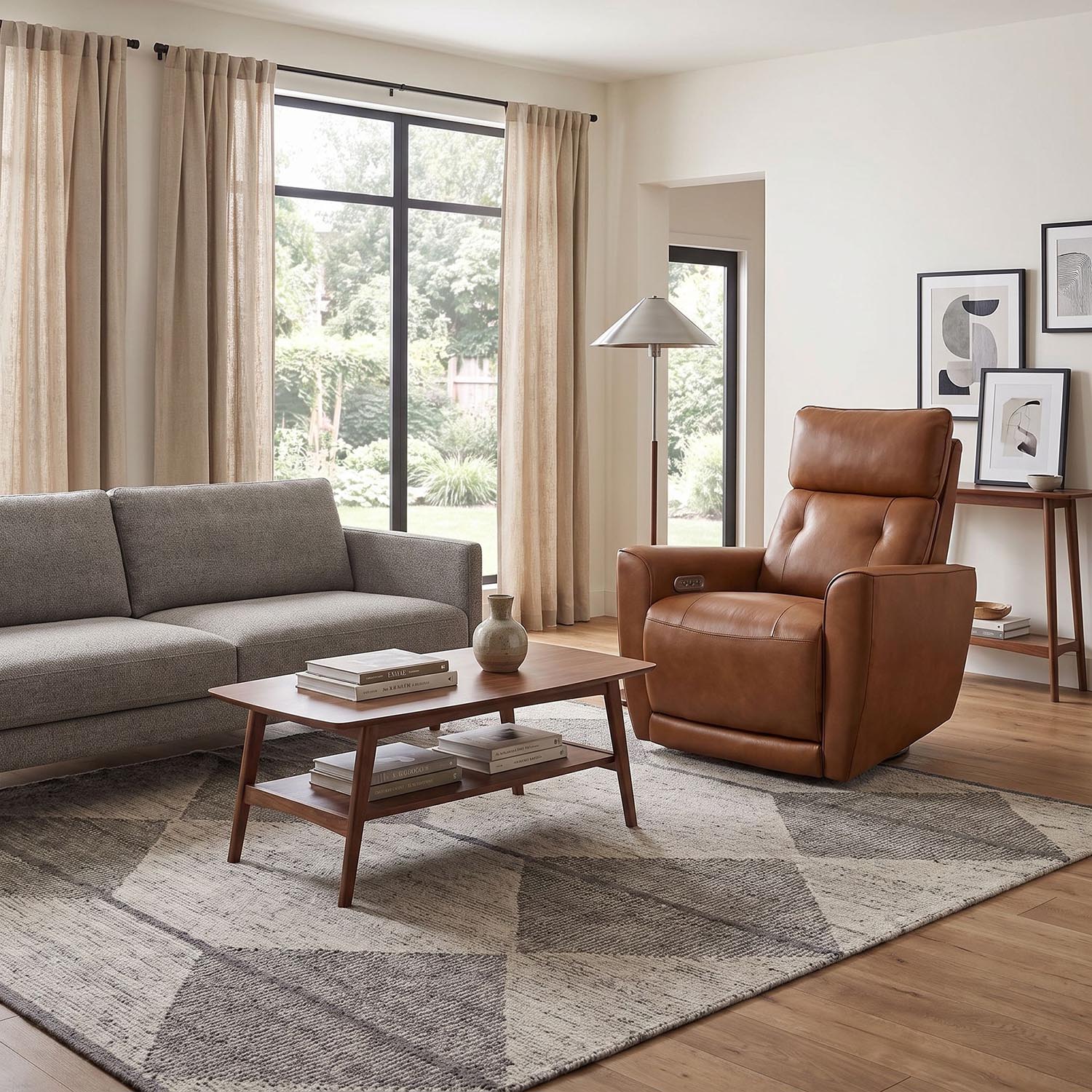 Dual Powered Auto Gliding Leather Recliner | Oak - Image 8