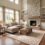 Large Mid-Century Modern Room with Fireplace and Sectional Sofa.
