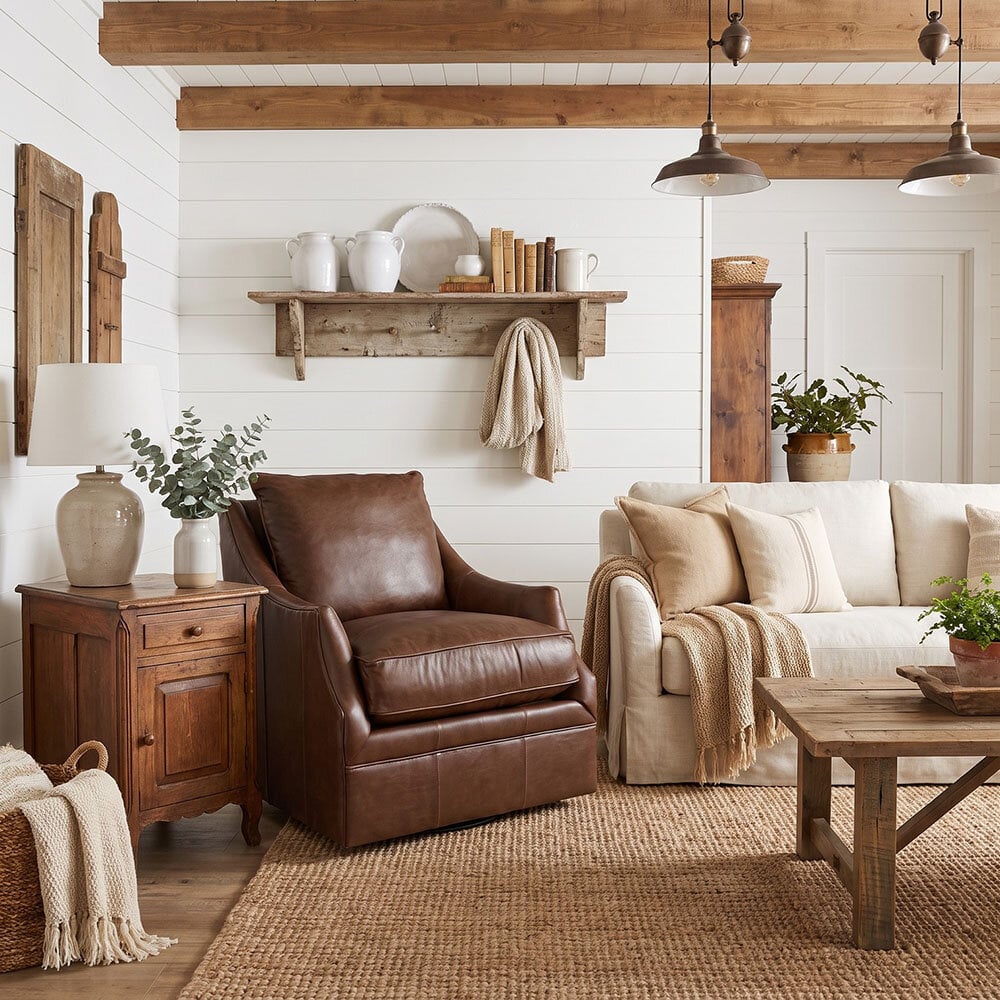 Leather Scoop Arm Swivel Glider - Image 4