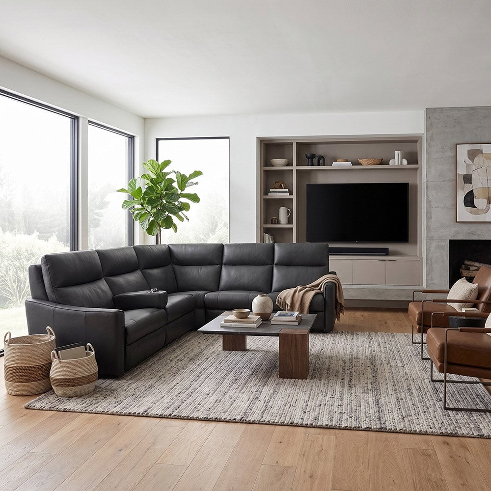 5-Piece Leather Condo Sectional with Powered Headrest - Image 2