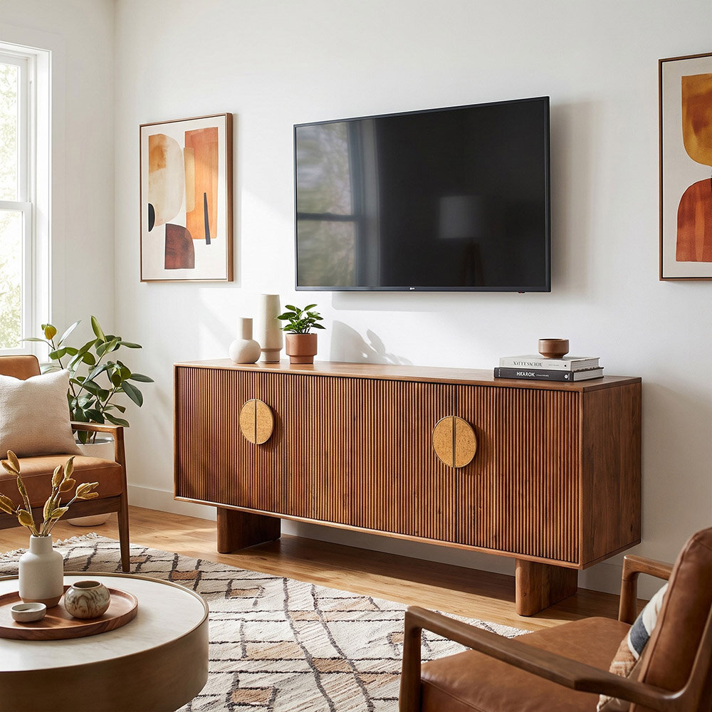 Modern 4-Door Fluted Walnut Sideboard - Image 3