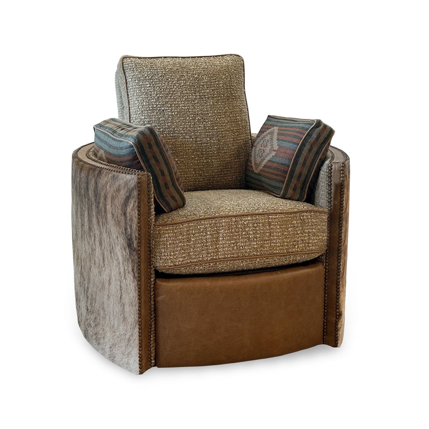 RECRECMF2120 Rustic Leather Hide Swivel Recliner - Image 1